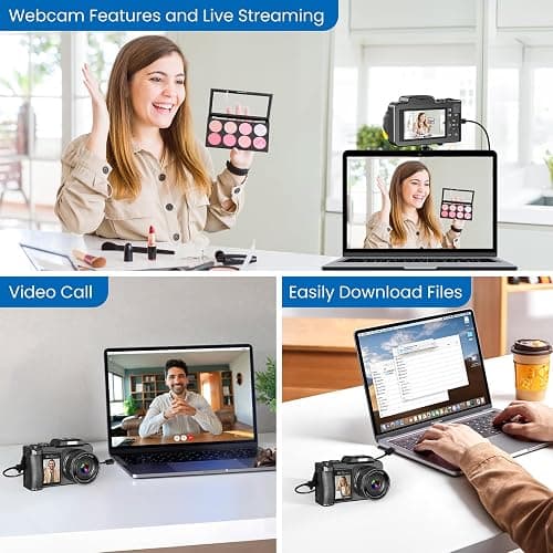 Digital Camera, 5K 80MP 3.5"+2" Dual Screen Cameras for Photography Autofocus, 18X Digital Zoom Vlogging Camera for YouTube, Travel, Beginners, Include 64GB Card and 2 Batteries thumbnail 6