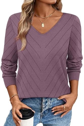 WIHOLL Sweaters for Women V Neck Casual Knit Long Sleeve Tops Lightweight Pullover Clothes Fall Fashion Outfits 2025 thumbnail 2