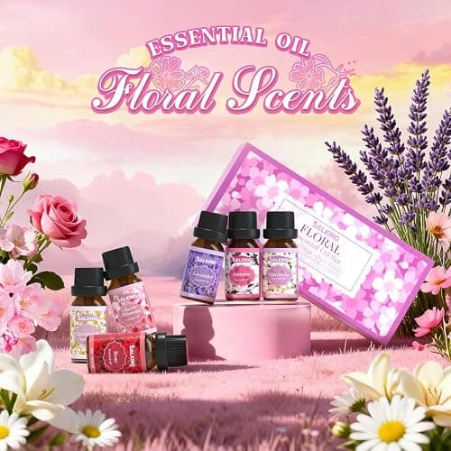 SALKING Floral Essential Oils Set, Premium Pure and Natural Essential Oils, Fragrance Oil Scented Oils for Oil Diffusers 6 x 10 ML - Lavender, Rose, Jasmine, Cherry Blossom, Gardenia, Chamomile thumbnail 2