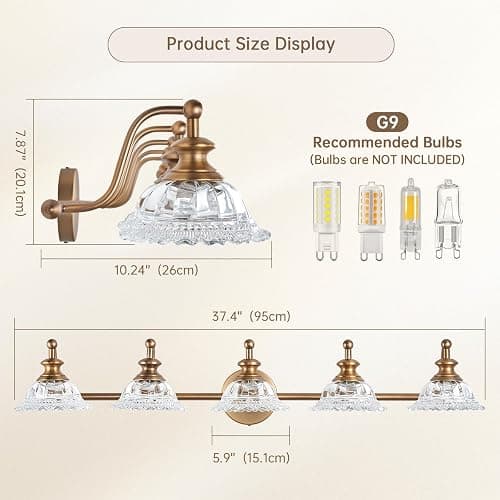 XIEDUN 37.4" Bathroom Light Fixtures 5 Lights Vanity Lighting Fixtures (Exclude G9 Bulb) Vanity Lights for Bathroom thumbnail 3