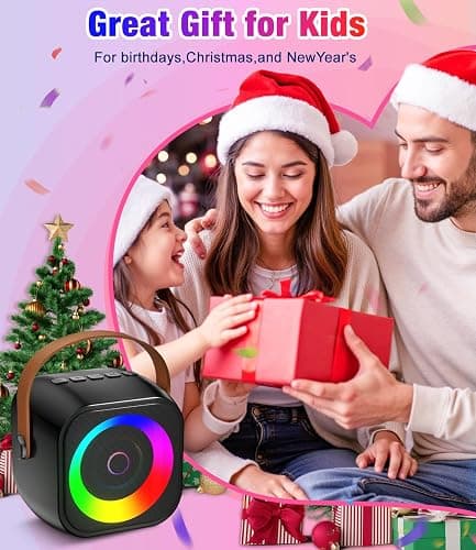 Mini Karaoke Machine, Portable Bluetooth Speaker with 2 Wireless Microphones for Kids & Adults, Karaoke Microphone with LED Lights, Gifts for Girls & Boys thumbnail 7
