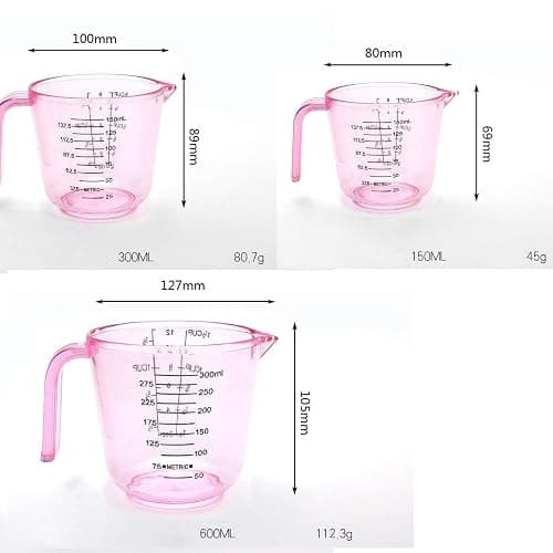 Plastic Measuring Cup Set, Kitchen Cooking and Baking Seasoning Liquid Measuring Cup, Multiple Scale Identification, with Handle and Triangle Mouth, 150ml, 300ml, 600ml, 3-piece Set (Pink) thumbnail 3