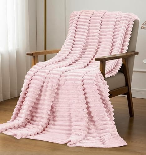 Utopia Bedding Pink Striped Fleece Blanket Throw Size – Fluffy, Warm & Lightweight Ribbed Throw for Bed, Sofa & Chair - Soft Cozy Blanket for Home Décor & Gifting (50x60 Inches) thumbnail 5