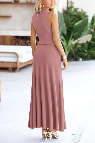 PRETTYGARDEN Women's 2 Piece Maxi Skirt Sets Casual Summer Knit Cropped Tank Top High Waisted Long Skirts Outfit thumbnail 2