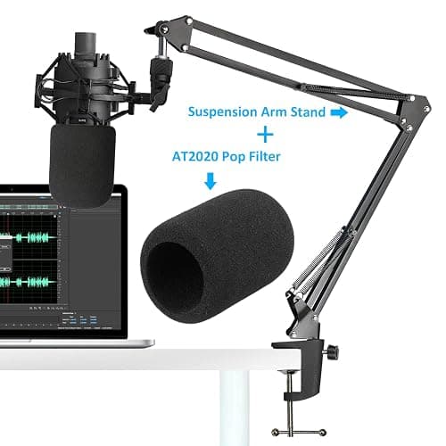 Audio-Technica AT2020 Mic Boom Arm with Foam Windscreen, Suspension Boom Scissor Arm Stand with Pop Filter Cover for Audio-Technica AT2020 Microphone by SUNMON thumbnail 2