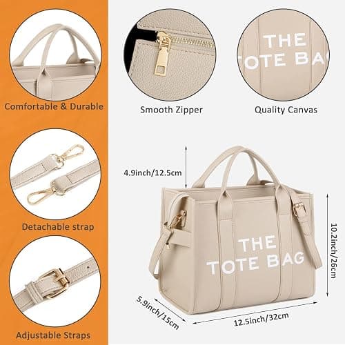 Tote Bags for Women - Personalized Canvas Tote Bags with Zipper Mini Top-Handle Crossbody Tote Bag Handbag for Travel Work thumbnail 5