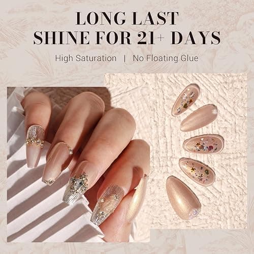 MelodySusie Pearlescent Champagne Gel Nail Polish,0.5fl oz Nails Soak Off UV LED Champagne Shimmer Glitter Gel Polish Nail Art Manicure Salon DIY Nail Design Decoration at Home Gift for Women-z147 thumbnail 4