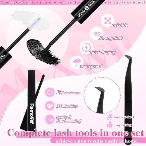 Lash Clusters Kit 1512PCS Volume Lash Extension Kit 60D+80D+100D Eyelash Clusters with 2 Lash Bond and Seal+1 Remover+1 Tweezers Wispy Individual Lashes 8-16MM D Curly Cluster Lashes Bulk Packs thumbnail 9