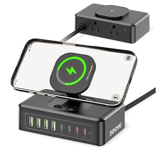 300W USB Charging Station, 11-in-1 USB C Power Strip Surge Protector, 2AC Outlets & 8USB Ports, 5ft Flat Plug Extension Cord with Multiple Devices, Desktop Charger for Home Office Desk Accessories - Image 1
