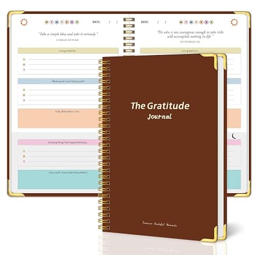 Gratitude Journal Cardboard Cover,Vivid Colorful Layout Design for Women,Men,Teens, 5 Miunte Daily Gratitude Journal with Prompts for More Happiness, Mindfulness & Reflection,Spiral Bindding (Brown) - Image 1