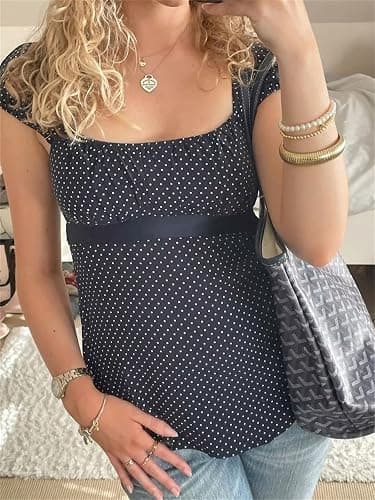 VnimVinter Women Fairy Grunge Y2k Babydoll Shirt Cap Sleeve Micro Polka Dot Tie Back Flowy Babydoll Top Preppy Clothes thumbnail 3