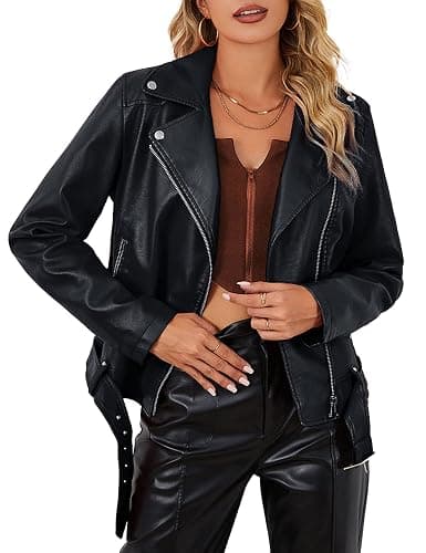 BELLIVERA Veste en faux cuir pour femmes - Manteau Moto Bike - Image 1