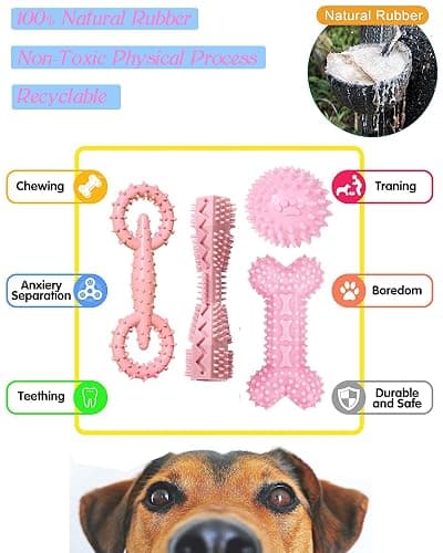 Cdyzqikm 4 Pack Puppy Teething Toys Dog Durable Chew Toys Soft Rubber Toy Dog Teeth Cleaning Toothbrush Toy Cute Interactive Toys for Puppies Small Breed (Pink) thumbnail 5