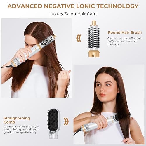 5 in 1 Blow Dryer Brush, Upgrade Hair Dryer Brush Set Negative Ion Air Styler Curling Wrap Air Curler, Hot Air Brush Curling Iron Hair Styling Tools As A Gift for Straight/Curl/Dry/Smooth thumbnail 5