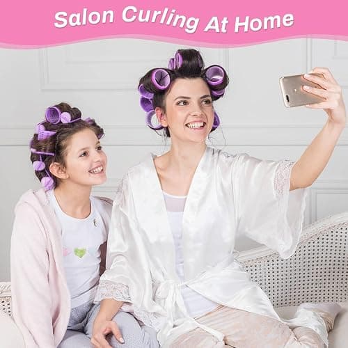 Jumbo Hair Curlers Set - 24 Pieces with 12 Large Rollers and 12 Clips for Adding Volume to Long, Thick Hair (Purple) thumbnail 2