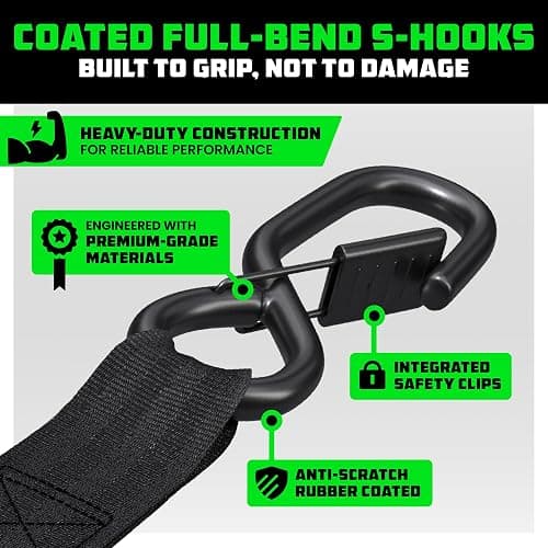 Rhino USA Ratchet Straps Tie Downs (4-Pack) - 1 Inch x 15 Feet (1,823lb Break Strength) - Ultimate Tie Down Straps with Safety S Hooks - for Trucks, Cargo, Moving, Appliances - Black thumbnail 4
