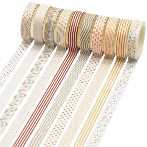 Knaid 40 Rolls of Slim Washi Tape Gift Box Set, Decorative Paper Tapes 10 mm Wide for Scrapbooking, DIY Arts and Crafts, Bullet Journal, Planner, Junk Journal, Notebooks (Minimalist) thumbnail 4