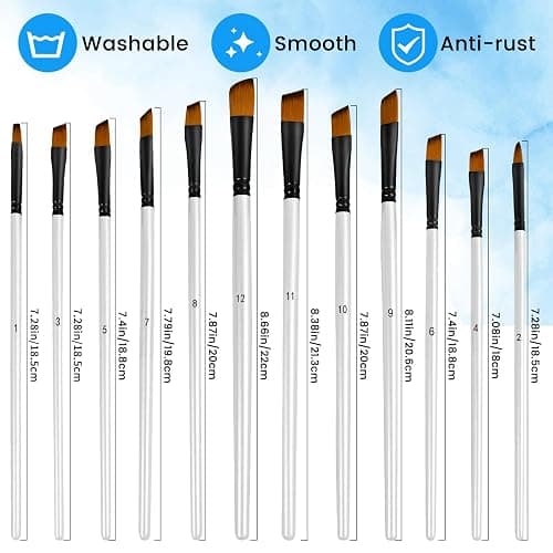 12 PCS White Color Paint Brushes Set, Acrylic Oil Professional Round Paint Brush for Watercolor, Art Brushes for Artists and Adults, Ideal for Water-Based Paints (Oblique Head) thumbnail 3