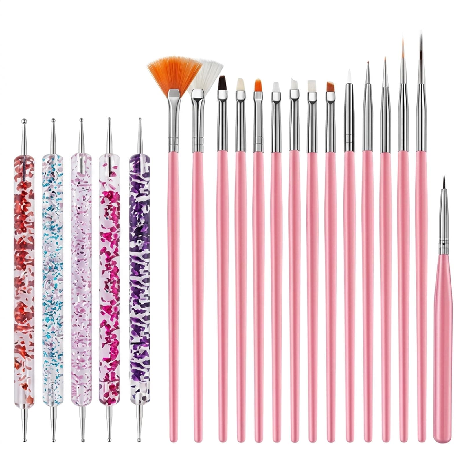 20 PCS Nail Art Brushes, Professional Nail Brushes Set for Nail Art, Complete Nail Tools Kit with Various Brush Types for Detailed Designs and Creative Manicures - Image 1
