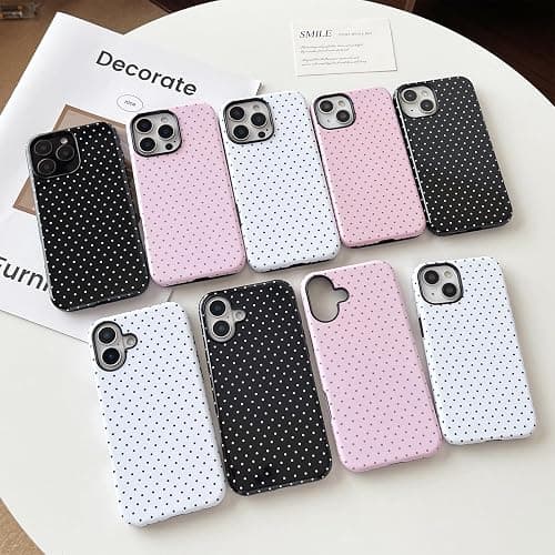 Sayoaho Compatible with iPhone 15 Case, Fashion Cute Polka Dot Pattern Aesthetic Design for Women, Soft TPU and Hard Back Shockproof Phone Case for iPhone 15 6.1 inch, Pink thumbnail 2
