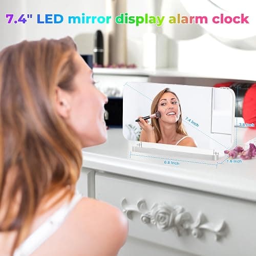 Poeroa Projection Clock, 7.4" LED Mirror Digital Alarm Clocks, with RGB Night Light, 180° Rotatable Projector,USB C Charger Port, Auto Dimmer, Modern Desk Clock for Teens Girl Adults Bedroom - White thumbnail 8