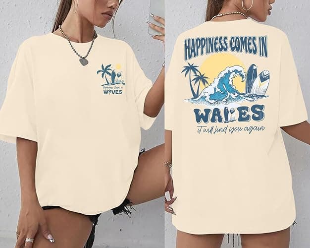 Graphic Tees Women Oversized T-Shirts: Summer Hawaiian Beach Tops Shirts Hawaii Tropical Beachy Short Sleeve Outfit thumbnail 5