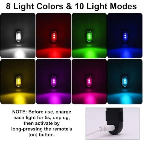 4PCS Wireless LED Strobe Lights with Remote Control, 8 Colors USB Charging Waterproof Anti-Collision Led Emergency Warning Lights for Car Motorcycle Drone Aircraft Bike thumbnail 2