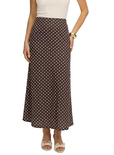 BLENCOT Womens High Waisted Long Mesh Polka Dot Maxi Skirt | Fashion Printed, Elastic Waist,A-Line Flowy Maxi Skirts with Lining, Ideal for Work,Night Out,Beach Vacation & Daily Wear thumbnail 9