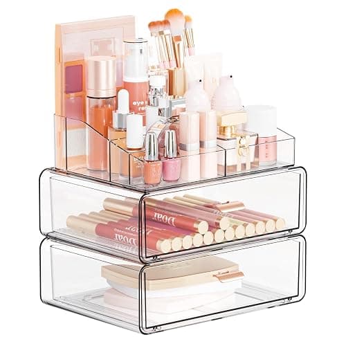 Yieach Clear Acrylic Makeup Organizers Countertop for Dresser,Desk,Bathroom Vanity,3 Tier Stackable Make up Holders and Makeup Cabinet,Tiered Cosmetic Storage and Make up Containers for Palette,Brush - Image 1
