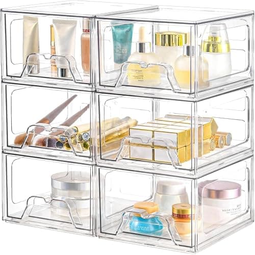Plastic Drawers Storage, 6 Pack Clear Stackable Storage Drawers, Acrylic Storage Bins with Drawers for Fridge Organizers, Small PlasticDrawers Stackable for Makeup Organizers Cosmetic Display - Image 1
