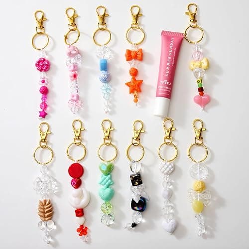 WJXCYGG 12 Set Lip Gloss Keychain Making Kit 120 Assorted Acrylic Beads Packed in 12 Colors 32.8 Ft Rope 12 Keychain Clips for DIY Crafts Women thumbnail 5
