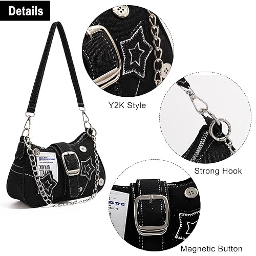 Ecohaso Grunge Shoulder Bag Fairy Grunge Hobo Bag Denim Chain Y2K Purses Crossbody Bag for Women thumbnail 6