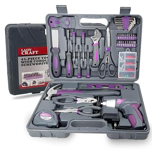 Werktough 44PCS 4V Cordless Screwdriver Tool Kit Set Pink Color Tools Lady Tools Kit Home Repair Set Toolbox Hand Tool Kit Storage Case Gift Set LADYCRAFT - Image 1
