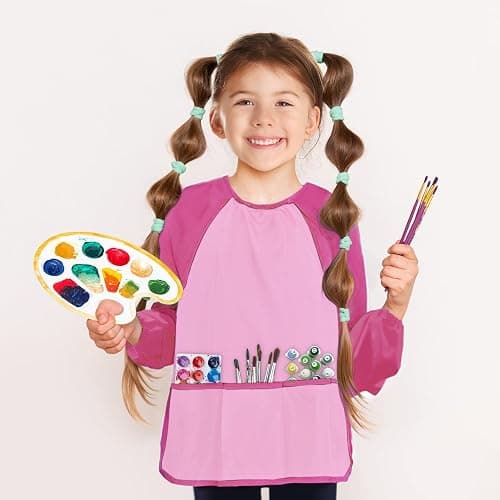 Kopokita Kids Art Smock, Toddlers Painting Apron Waterproof Children Artist Smock With Long Sleeve and 3 Pockets thumbnail 5