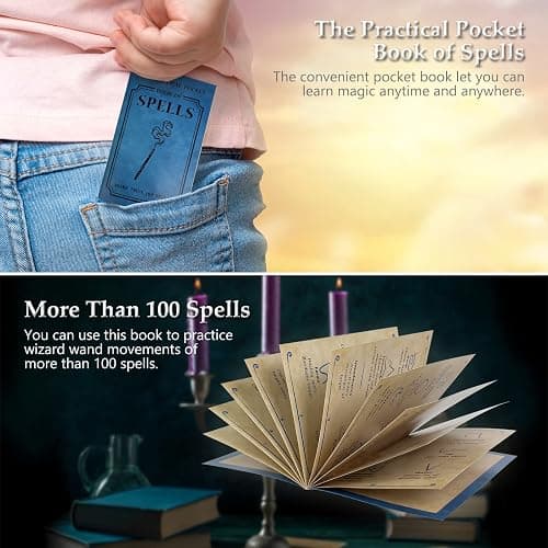 ChampWe Light Up Magic Wizard Wand Rechargeable Illuminating Toy for Kids Witch Collection Cosplay Accessories with Spellbook and Gift Box (Foliage) thumbnail 5