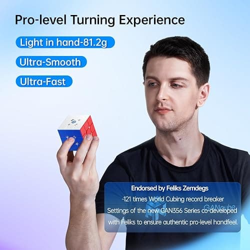 GAN 356 Maglev 3x3 Magnetic Speed Cube Stickerless Gans 356M Magic Cubes, Magnetic Levitation Cube, 30°+ Auto-Aligning, 76 Magnets, Numerical Tuning Setting, Frosted Version thumbnail 3