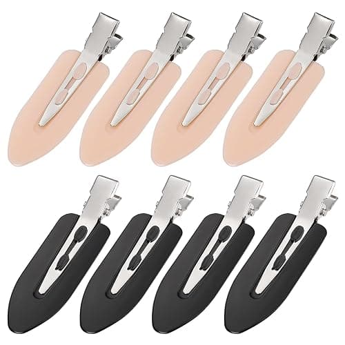 8Pcs No Bend No Crease Hair Clips- Styling Duck Bill Clips Alligator Hair Barrettes for Styling Sectioning, Small Gifts for Women Girls Salon Hairstyle Hairdressing Bangs Waves, Black & Pink - Image 1