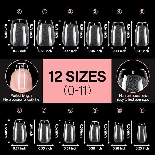 AILLSA Short Coffin Nail Tips Clear Gelly Nails Tip Half Matte Full Cover Tips Acrylic Pre-Filed Press on Fake Nail Tips for Nail Extension Home DIY Manicure 216PCS 12Sizes thumbnail 6