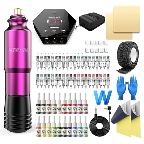 Wormhole Professional Rotary Tattoo Machine Kit - 60 Cartridge Needles, 26 Inks, Power Supply, Complete Pen Kit for Beginners and Artists thumbnail 2