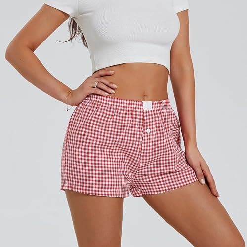 NUFIWI Women Y2k Pajamas Shorts Gingham Cute Pj Short Pants Plaid Lounge Shorts Sleep Bottoms Elastic Boxers Streetwear thumbnail 7