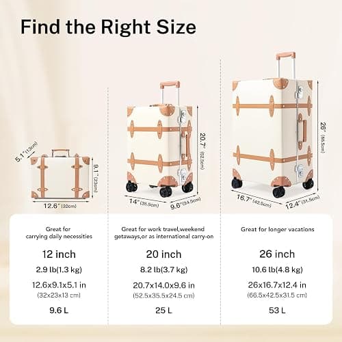 universal trotter Vintage PU Leather Luggage Set, Retro Trunk Suitcase with Wide Aluminum Frame, TSA Key Locks and Smooth 360° Spinner Wheels (Natural Tan Trim,26"+12") thumbnail 8