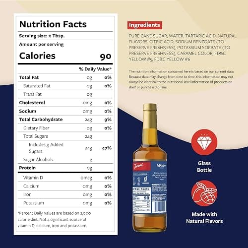 Torani Mango Syrup for Drinks, Flavoring for Iced Tea, Lemonade, and Sodas, Glass Bottle with Pump Included, 25.4 Fl Oz thumbnail 2