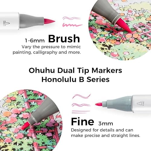 Ohuhu Alcohol Markers 48 Pastel Colors Brush& Fine Sweetness for Coloring | AP Certified Refillable Art Marker, Dual Tips Alcohol-based for Artist Beginner Adult Drawing Illustration Sketch, Honolulu B thumbnail 2