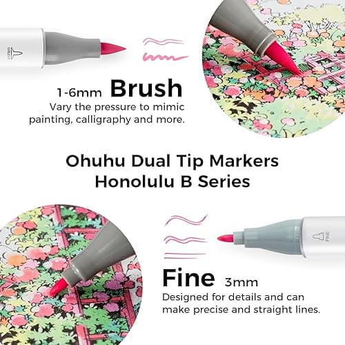 Ohuhu Pastel Markers Brush Tip, Alcohol-based Markers Double Tipped Artist Art for Sketch Adults' Coloring Illustration, 48 Pastel Colors +1 Alcohol Marker Blender + Marker Case, Brush & Fine - Sweetness thumbnail 2