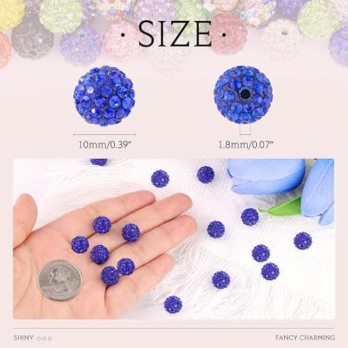100 pcs 10mm Rhinestone Beads for Jewelry Making, 10 Mixed Colors Shiny Round Shamballa Disco Beads, Sparkle Crystal Clay Christmas for Bracelet Baseball Necklace Earring Crafting and DIY thumbnail 2