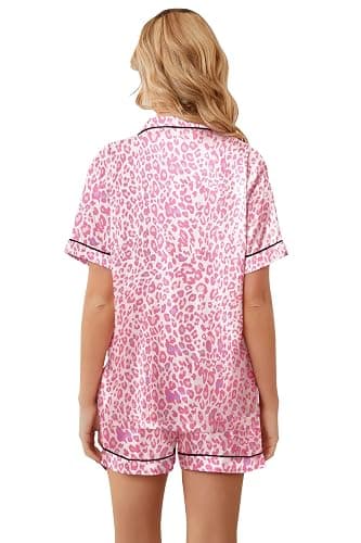 Umeyda Women & Girls Pajamas Set, Soft Satin Lightweight Silk Button-Down Top with Shorts 2 Piece PJS for Mom Boys Kids Gifts thumbnail 6