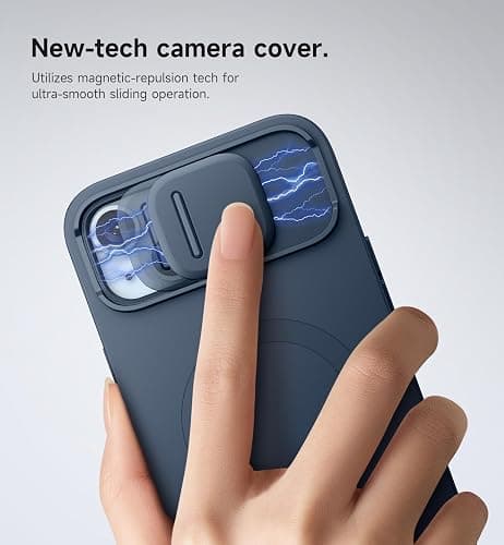 SURITCH for iPhone 14 Plus/15 Plus Case with Magnetic Camera Slide Cover and Adjustable Kickstand, Compatible with MagSafe, Shockproof Bumper Case Slim Protective Cover 6.7 Inch, Blue thumbnail 4