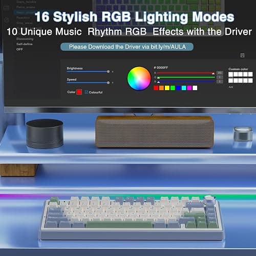 AULA F75 75% Wireless Mechanical Keyboard, Hot Swappable Creamy Keyboard, Pre-lubed Reaper Switches RGB Backlit Gaming Keyboards, 2.4GHz/Type-C/BT5.0(White & Green) thumbnail 5