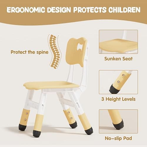 Brelley Height Adjustable Toddler Table and 2 Chairs Set, Beige | Table Supports 280 lbs, Drawing Activity Desk, Classroom/Daycare/Home, Children Multi-Activity Table for Ages 3-8 thumbnail 5