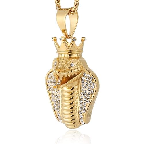 HZMAN 18k Gold Plated Cz Inlay Egypt Cobra King Stainless Steel Pendant Necklace Hip Hop Chain - Image 1